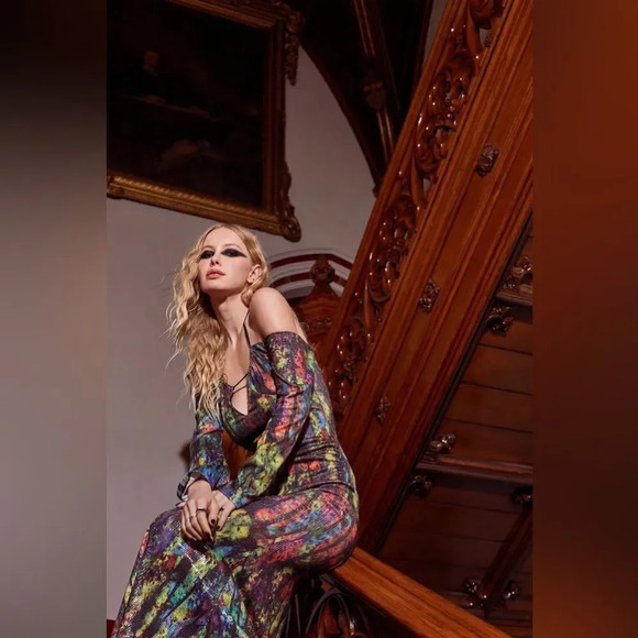 Nasty Gal Abstract Printed Sequin Halter Neck Dress - Picture 2 of 16